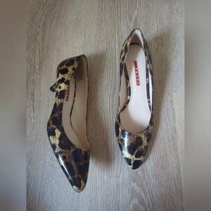 VINTAGE PRADA Women's 39 Brown Leather  Low Kitten Heel Party Cocktail Cheetah
